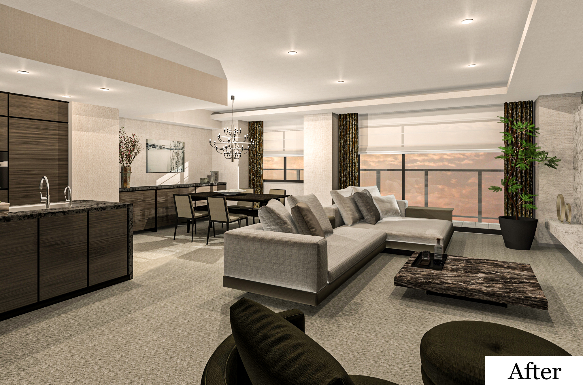 和の設えでゆったりと過ごすリビングダイニングルーム After